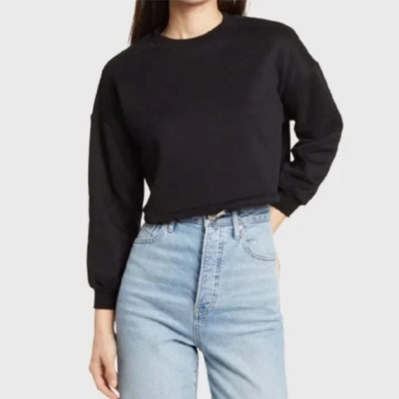 Cali Be Black Cropped Cinched Hem Long Sleeve Sweatshirt. Women’s xsmall - Picture 1 of 7